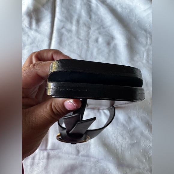 Black Leather Sandals with Gold Accents - Picture 10 of 13